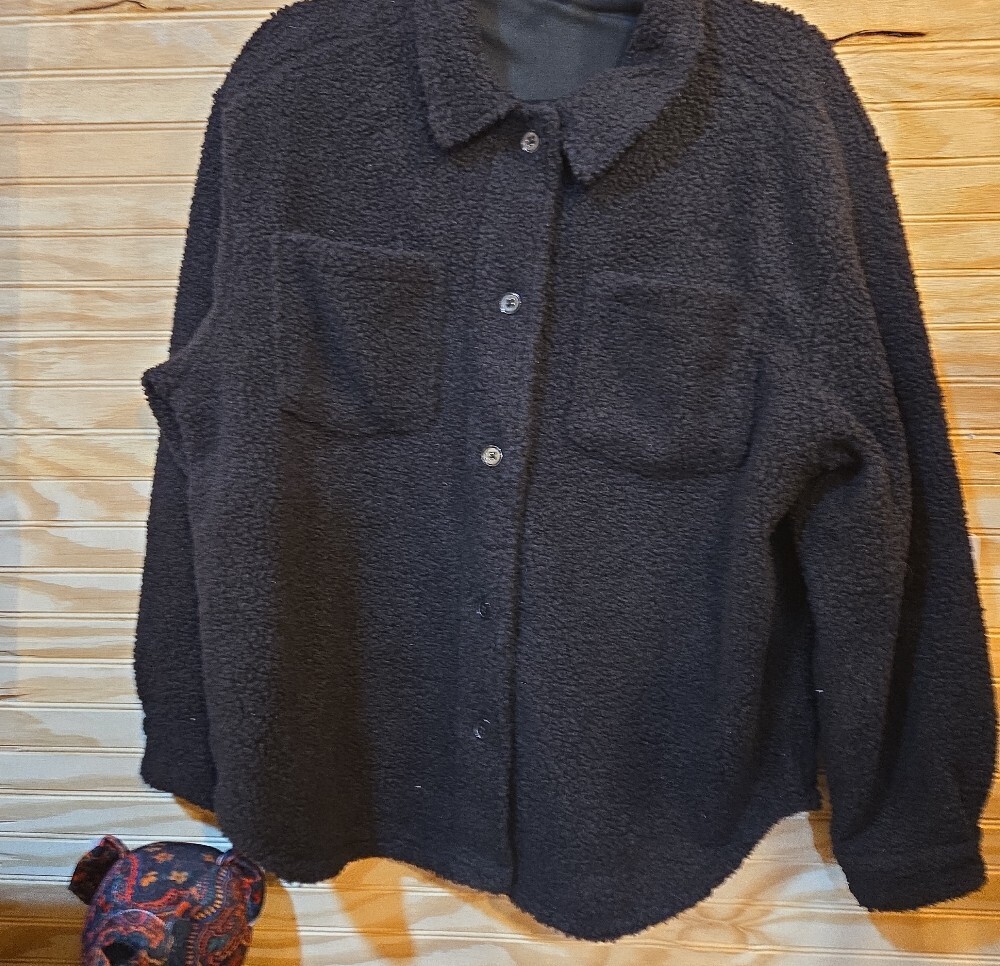 MONO B Cozy Black Sherpa Shacket - Women's Jacket & Coat - Picture 3 of 5